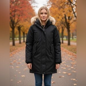 Bluenotes Black Parka with Fur Trim